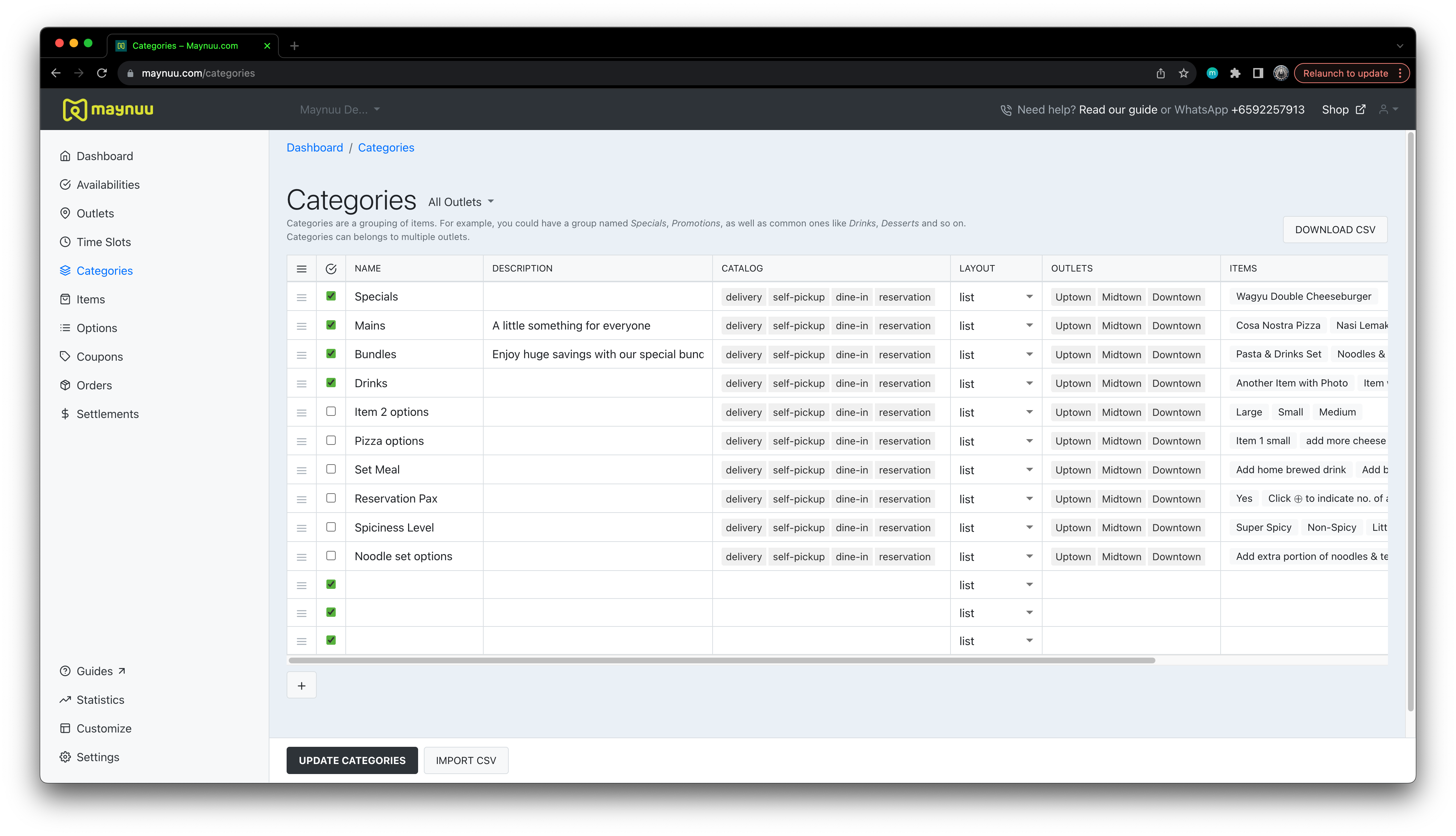 Maynuu Dashboard Categories