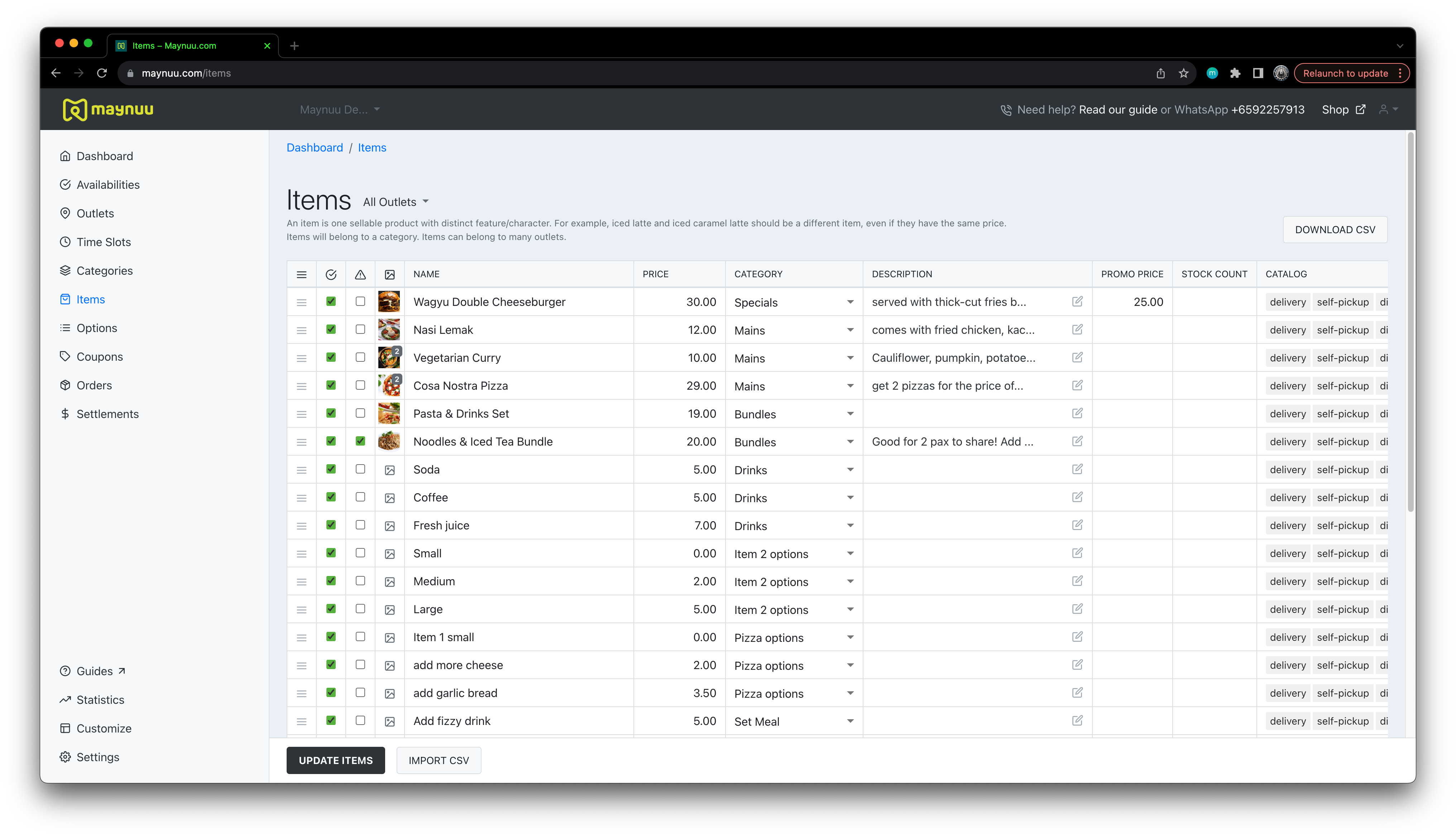 Maynuu Dashboard Items