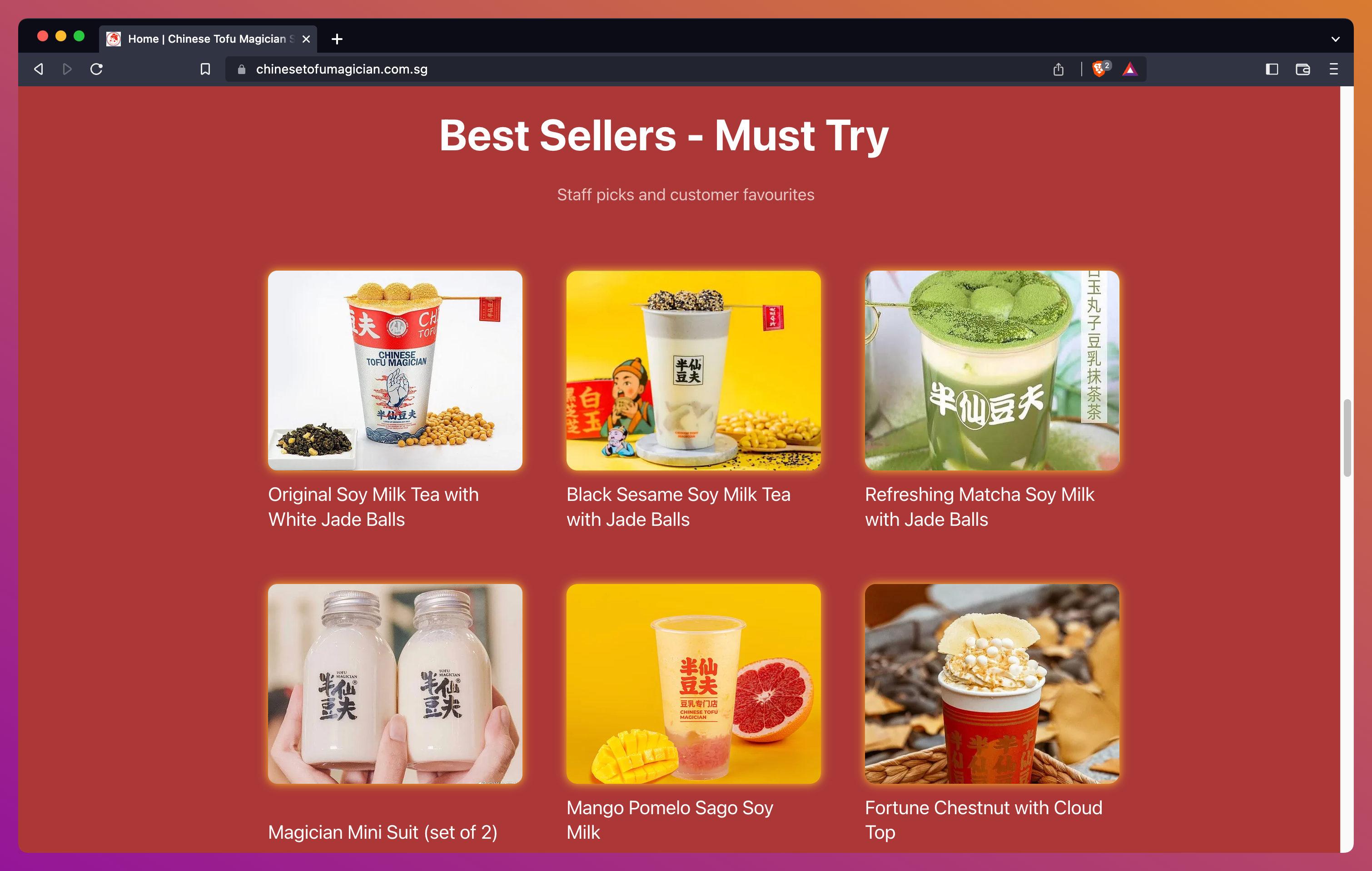 Chinese Tofu Magician website menu items section