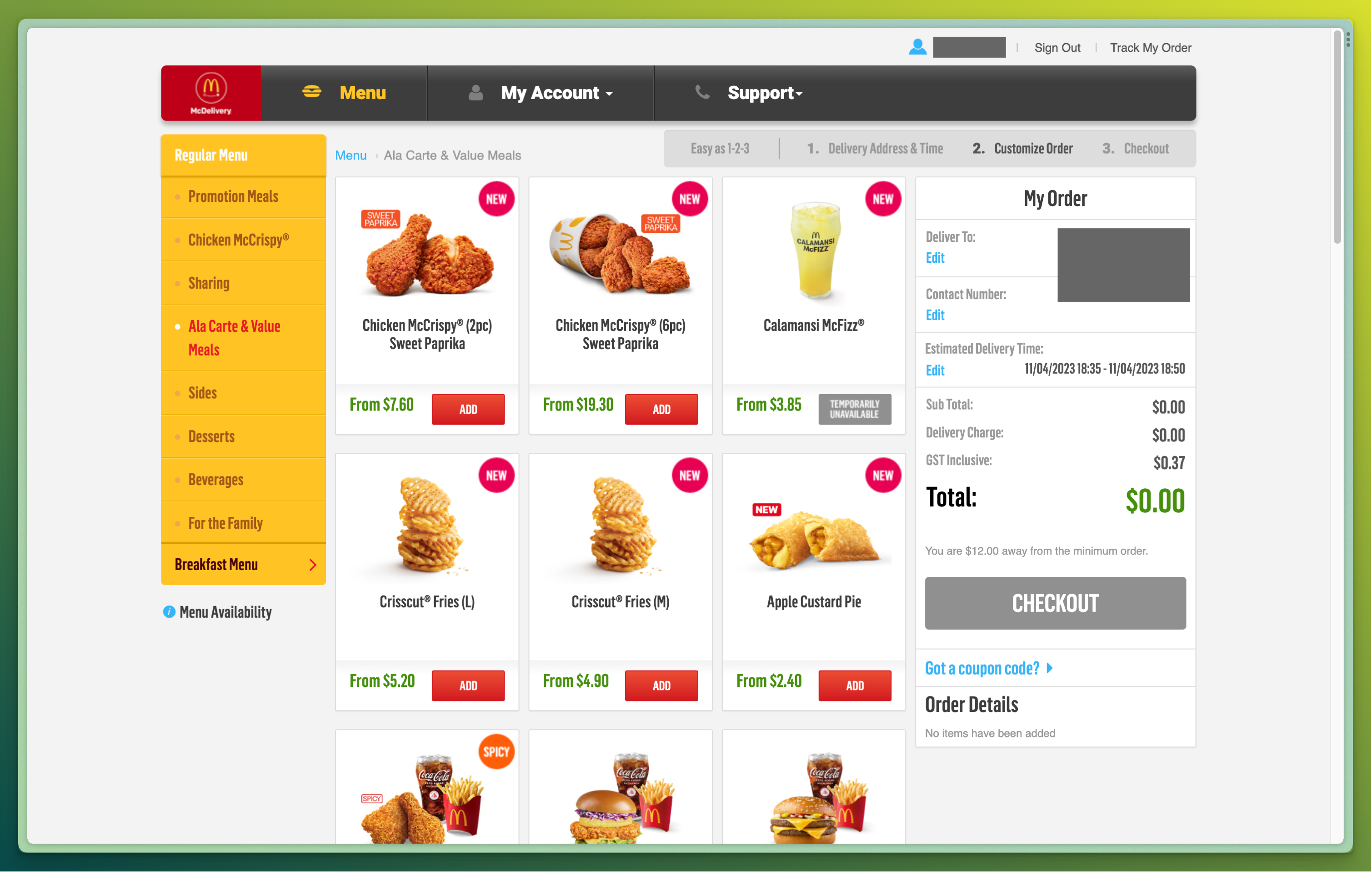 McDonald's ordering system: McDelivery