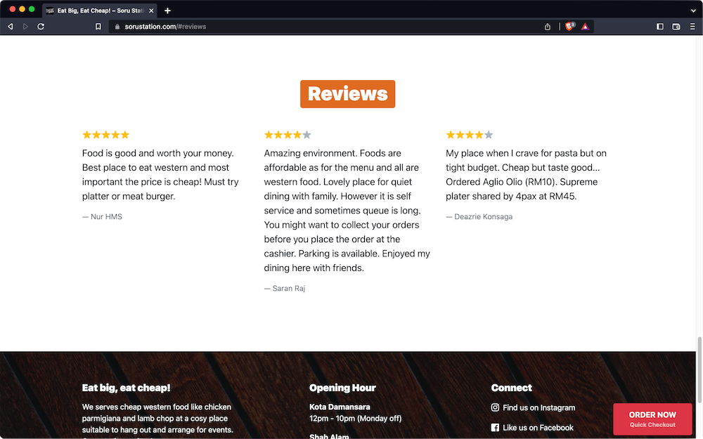 Soru Station website reviews section