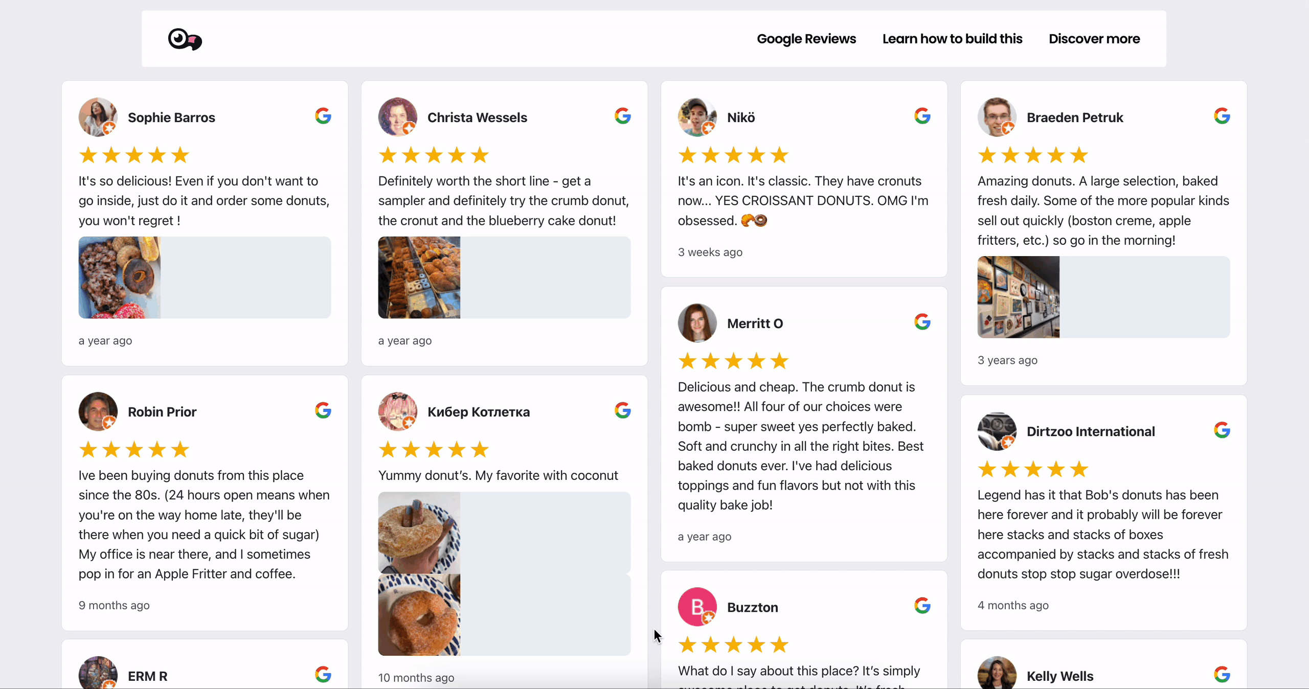 A donut shop's social proof page